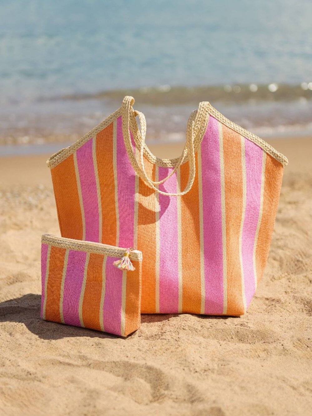 Beachy! Shiraleah Capri Pink Striped Tote — Paper Straw Carryall